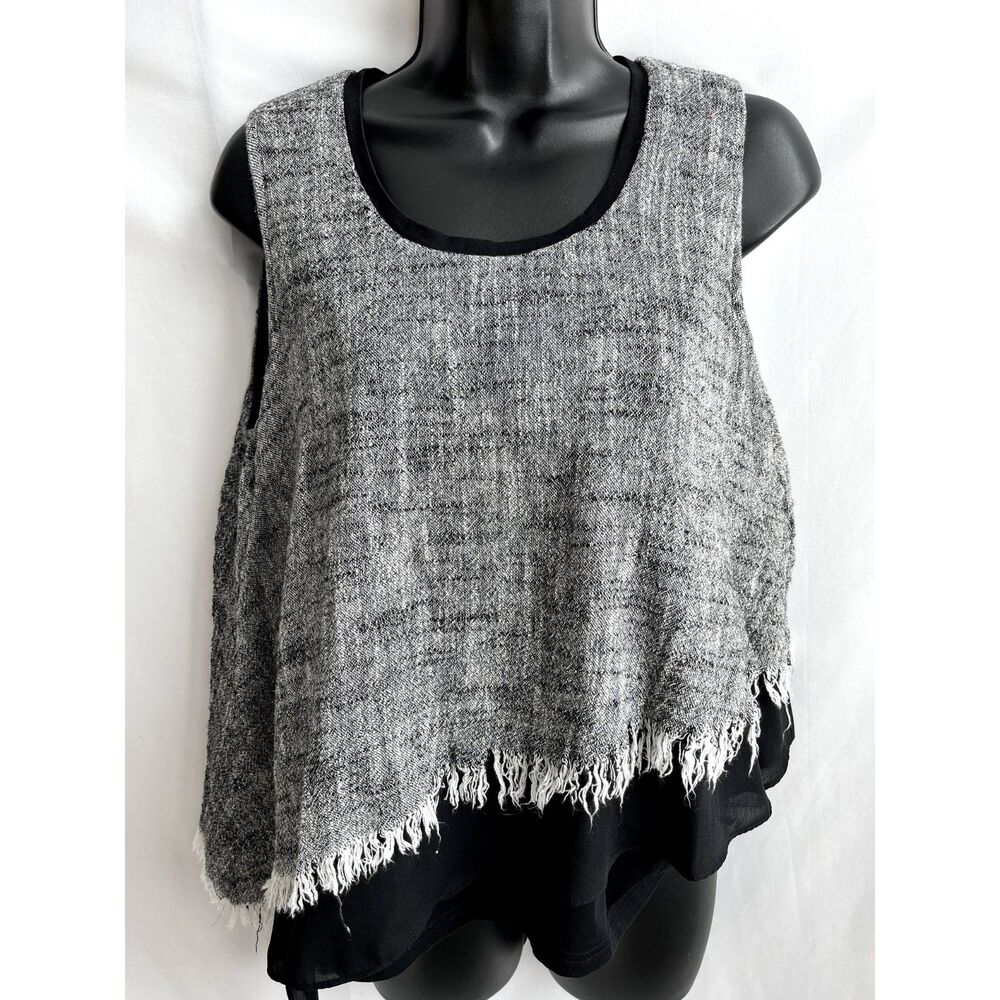 Rococo Linen Cotton Asymmetrical Tank Size M Grey Frayed Artsy Layered Lagenlook